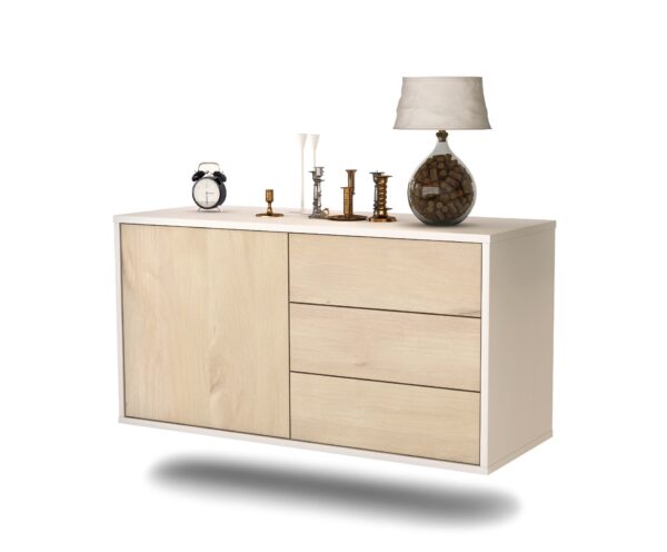 Lowboard Fort Worth | hängend | Korpus Weiß | Front in Zeder Holz Optik | 92x49x35cm (BxHxT)