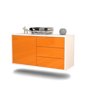 Lowboard Fort Worth | hängend | Korpus Weiß | Front in Hochglanz Orange | 92x49x35cm (BxHxT)