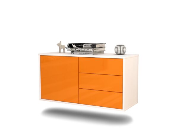 Lowboard Fort Worth | hängend | Korpus Weiß | Front in Hochglanz Orange | 92x49x35cm (BxHxT)