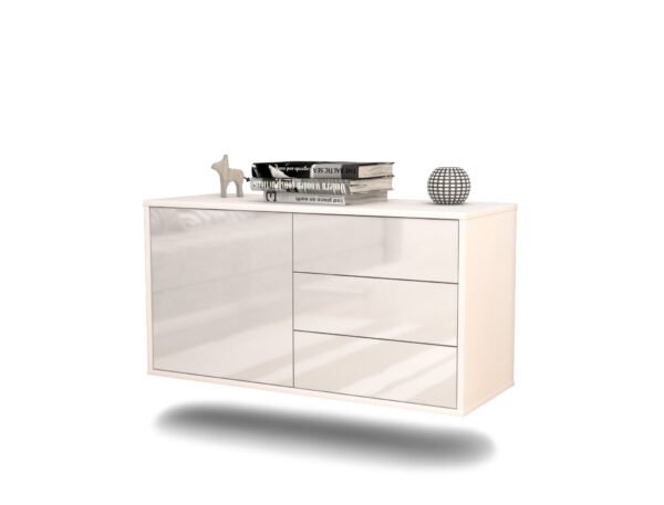 Lowboard Fort Worth | hängend | Korpus Weiß | Front in Hochglanz Weiß | 92x49x35cm (BxHxT)
