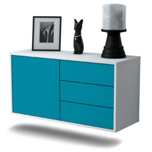 Lowboard Fort Worth | hängend | Korpus Weiß | Front in Türkis | 92x49x35cm (BxHxT)