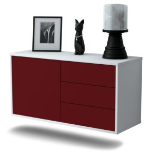 Lowboard Fort Worth | hängend | Korpus Weiß | Front in Bordeaux | 92x49x35cm (BxHxT)