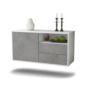 Lowboard Memphis | hängend | Korpus Weiß | Front in Beton Optik | 92x49x35cm (BxHxT)