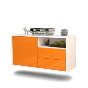 Lowboard Memphis | hängend | Korpus Weiß | Front in Hochglanz Orange | 92x49x35cm (BxHxT)