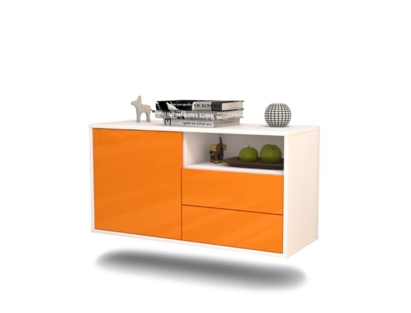 Lowboard Memphis | hängend | Korpus Weiß | Front in Hochglanz Orange | 92x49x35cm (BxHxT)