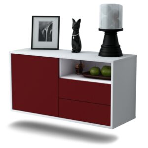 Lowboard Memphis | hängend | Korpus Weiß | Front in Bordeaux | 92x49x35cm (BxHxT)