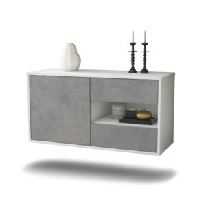 Lowboard Charlotte | hängend | Korpus Weiß | Front in Beton Optik | 92x49x35cm (BxHxT)