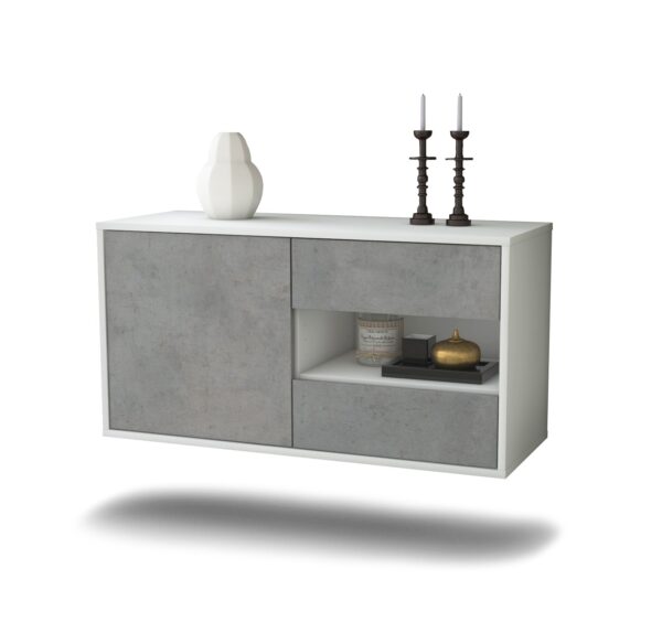 Lowboard Charlotte | hängend | Korpus Weiß | Front in Beton Optik | 92x49x35cm (BxHxT)