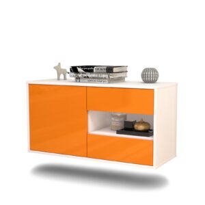 Lowboard Charlotte | hängend | Korpus Weiß | Front in Hochglanz Orange | 92x49x35cm (BxHxT)