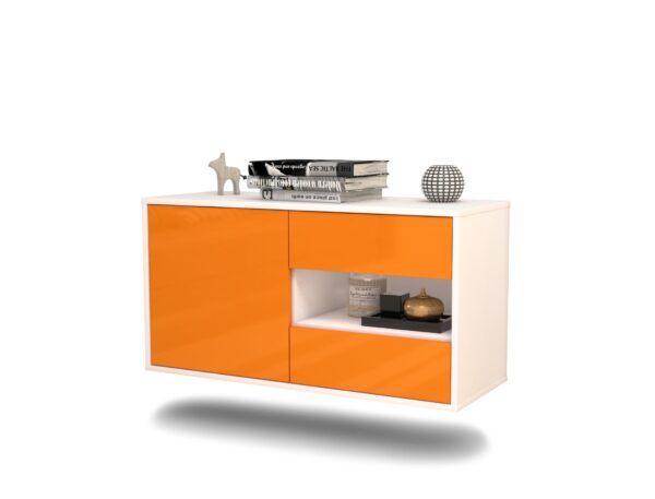 Lowboard Charlotte | hängend | Korpus Weiß | Front in Hochglanz Orange | 92x49x35cm (BxHxT)
