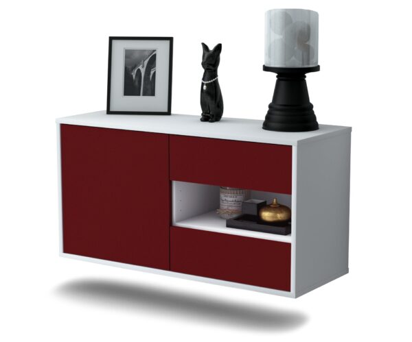 Lowboard Charlotte | hängend | Korpus Weiß | Front in Bordeaux | 92x49x35cm (BxHxT)