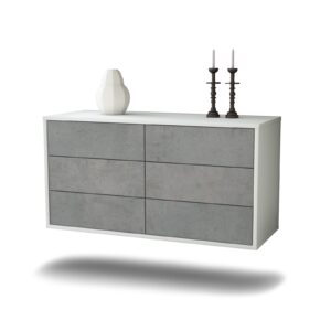 Lowboard Baltimore | hängend | Korpus Weiß | Front in Beton Optik | 92x49x35cm (BxHxT)