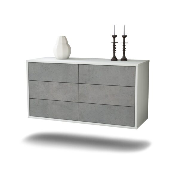 Lowboard Baltimore | hängend | Korpus Weiß | Front in Beton Optik | 92x49x35cm (BxHxT)