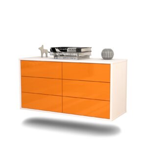 Lowboard Baltimore | hängend | Korpus Weiß | Front in Hochglanz Orange | 92x49x35cm (BxHxT)