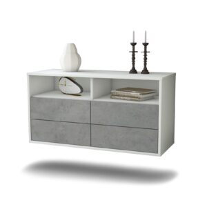 Lowboard El Paso | hängend | Korpus Weiß | Front in Beton Optik | 92x49x35cm (BxHxT)
