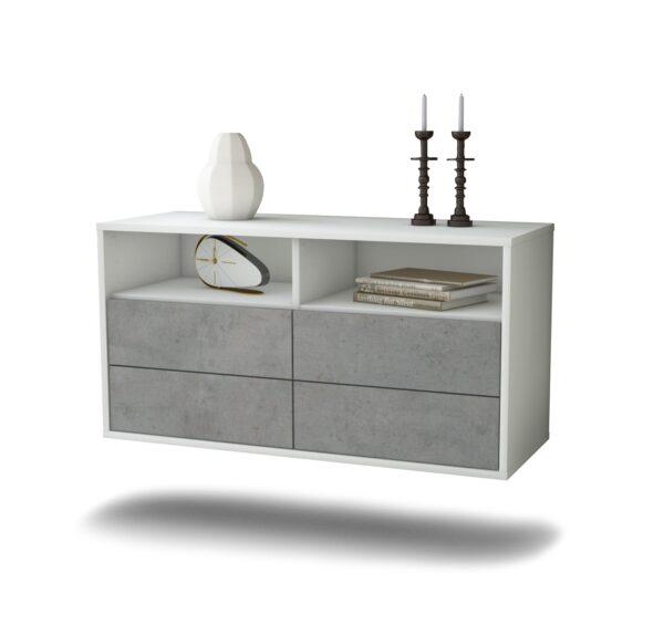 Lowboard El Paso | hängend | Korpus Weiß | Front in Beton Optik | 92x49x35cm (BxHxT)