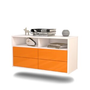 Lowboard El Paso | hängend | Korpus Weiß | Front in Hochglanz Orange | 92x49x35cm (BxHxT)