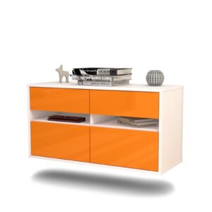 Lowboard Milwaukee | hängend | Korpus Weiß | Front in Hochglanz Orange | 92x49x35cm (BxHxT)