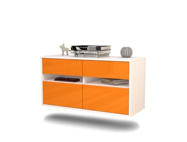 Lowboard Milwaukee | hängend | Korpus Weiß | Front in Hochglanz Orange | 92x49x35cm (BxHxT)