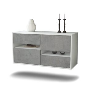 Lowboard Boston | hängend | Korpus Weiß | Front in Beton Optik | 92x49x35cm (BxHxT)