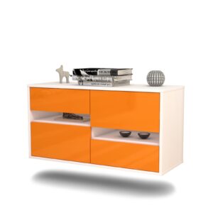 Lowboard Boston | hängend | Korpus Weiß | Front in Hochglanz Orange | 92x49x35cm (BxHxT)