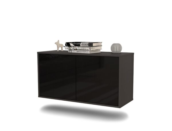 Lowboard New York City | hängend | Korpus Anthrazit | Front in Hochglanz Schwarz | 92x49x35cm (BxHxT)