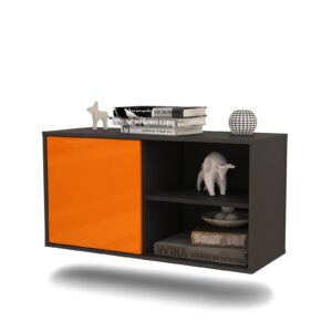 Lowboard Los Angeles | hängend | Korpus Anthrazit | Front in Hochglanz Orange | 92x49x35cm (BxHxT)