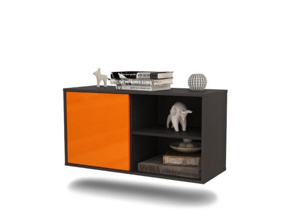 Lowboard Los Angeles | hängend | Korpus Anthrazit | Front in Hochglanz Orange | 92x49x35cm (BxHxT)