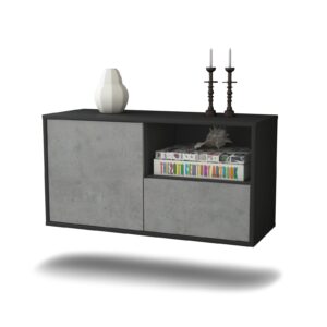 Lowboard Houston | hängend | Korpus Anthrazit | Front in Beton Optik | 92x49x35cm (BxHxT)