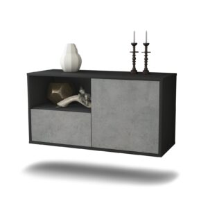Lowboard Phoenix | hängend | Korpus Anthrazit | Front in Beton Optik | 92x49x35cm (BxHxT)