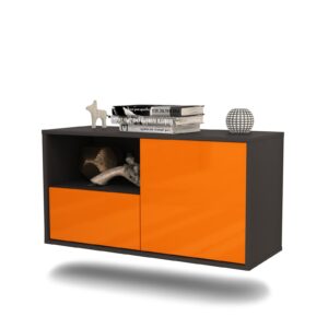 Lowboard Phoenix | hängend | Korpus Anthrazit | Front in Hochglanz Orange | 92x49x35cm (BxHxT)