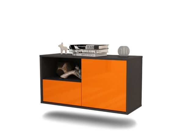 Lowboard Phoenix | hängend | Korpus Anthrazit | Front in Hochglanz Orange | 92x49x35cm (BxHxT)