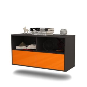Lowboard San Antonio | hängend | Korpus Anthrazit | Front in Hochglanz Orange | 92x49x35cm (BxHxT)