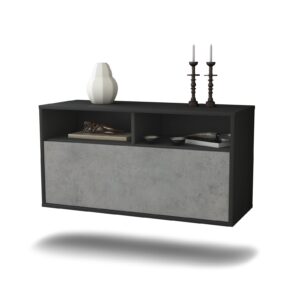 Lowboard Dallas | hängend | Korpus Anthrazit | Front in Beton Optik | 92x49x35cm (BxHxT)