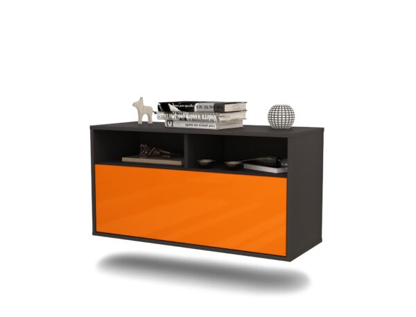 Lowboard Dallas | hängend | Korpus Anthrazit | Front in Hochglanz Orange | 92x49x35cm (BxHxT)