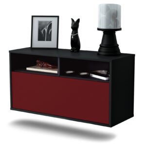 Lowboard Dallas | hängend | Korpus Anthrazit | Front in Bordeaux | 92x49x35cm (BxHxT)