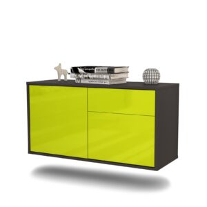 Lowboard San José | hängend | Korpus Anthrazit | Front in Hochglanz Grün | 92x49x35cm (BxHxT)