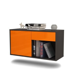 Lowboard Jacksonville | hängend | Korpus Anthrazit | Front in Hochglanz Orange | 92x49x35cm (BxHxT)