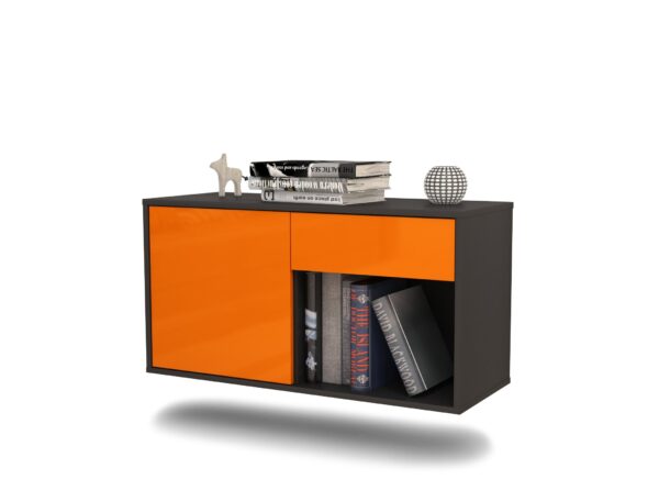 Lowboard Jacksonville | hängend | Korpus Anthrazit | Front in Hochglanz Orange | 92x49x35cm (BxHxT)