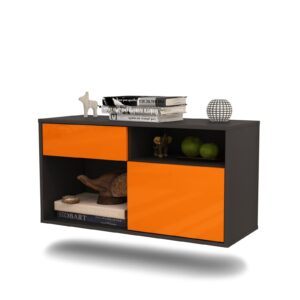 Lowboard Indianapolis | hängend | Korpus Anthrazit | Front in Hochglanz Orange | 92x49x35cm (BxHxT)