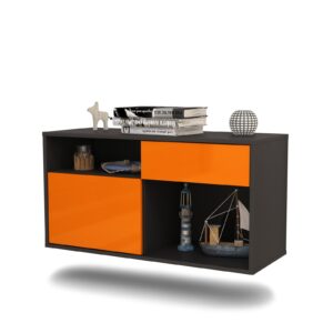 Lowboard San Francisco | hängend | Korpus Anthrazit | Front in Hochglanz Orange | 92x49x35cm (BxHxT)