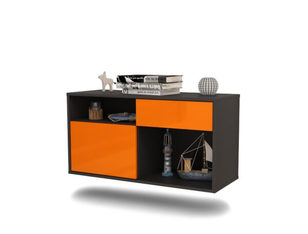 Lowboard San Francisco | hängend | Korpus Anthrazit | Front in Hochglanz Orange | 92x49x35cm (BxHxT)
