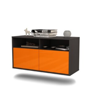 Lowboard Columbus | hängend | Korpus Anthrazit | Front in Hochglanz Orange | 92x49x35cm (BxHxT)