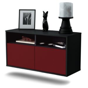 Lowboard Columbus | hängend | Korpus Anthrazit | Front in Bordeaux | 92x49x35cm (BxHxT)
