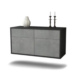 Lowboard Austin | hängend | Korpus Anthrazit | Front in Beton Optik | 92x49x35cm (BxHxT)