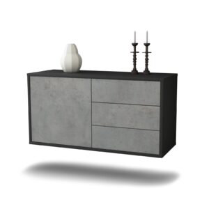 Lowboard Fort Worth | hängend | Korpus Anthrazit | Front in Beton Optik | 92x49x35cm (BxHxT)