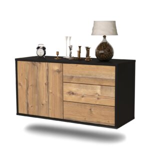 Lowboard Fort Worth | hängend | Korpus Anthrazit | Front in Pinie Holz Optik | 92x49x35cm (BxHxT)