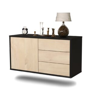Lowboard Fort Worth | hängend | Korpus Anthrazit | Front in Zeder Holz Optik | 92x49x35cm (BxHxT)