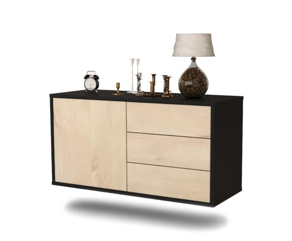 Lowboard Fort Worth | hängend | Korpus Anthrazit | Front in Zeder Holz Optik | 92x49x35cm (BxHxT)