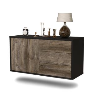 Lowboard Fort Worth | hängend | Korpus Anthrazit | Front in Treibholz Holz Optik | 92x49x35cm (BxHxT)